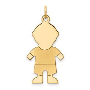 14k Yellow Gold Satin Boy Engravable Charm or Pendant, 15mm